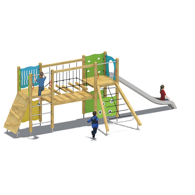 La glissière en plastique de garderie d'enfants de HDPE joue l'équipement extérieur de terrain de jeu avec le filet de corde